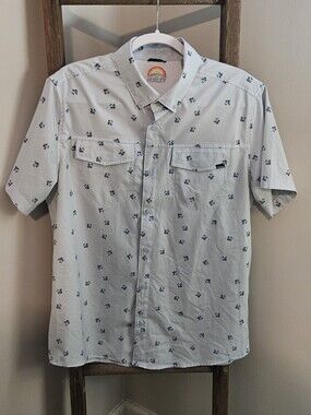Men's Hurley Light Blue Short-Sleeve Button-Down with Navy Palm Print